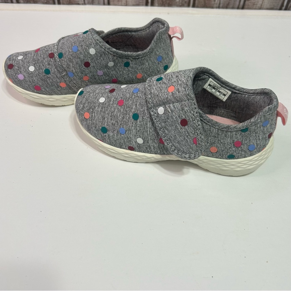 Carters kids girls canvas grey sneakers shoes multi colored polka dot size 12M - Picture 8 of 8
